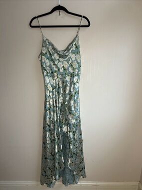 Alice and Olivia Floral Cowl Neck Slip Dress - Light Blue